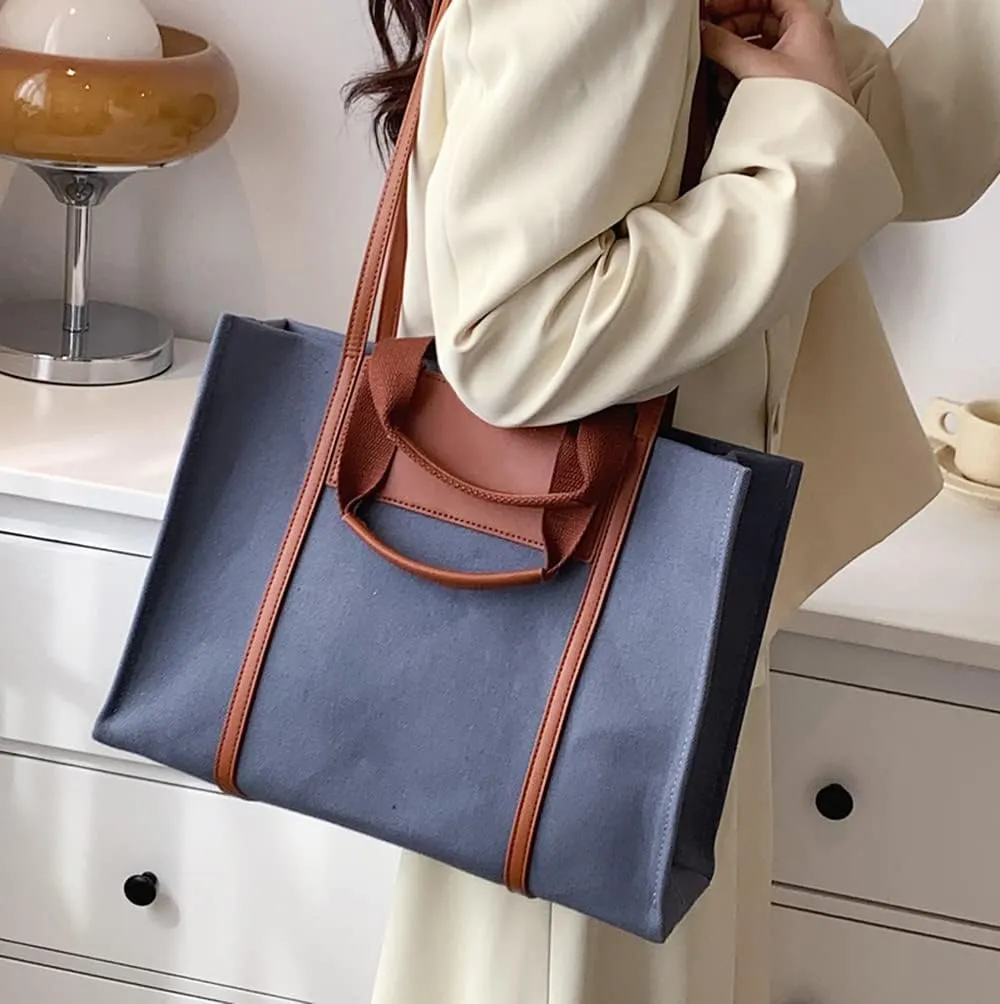 Stylish Medium Canvas Tote Bag with Zipper for Women - Versatile Top Handle & Crossbody Satchel Handbag for Work & Casual Use