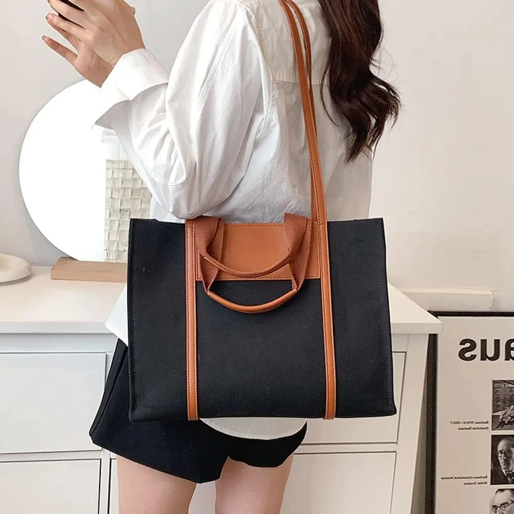 Stylish Medium Canvas Tote Bag with Zipper for Women - Versatile Top Handle & Crossbody Satchel Handbag for Work & Casual Use