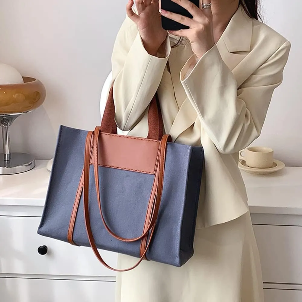 Stylish Medium Canvas Tote Bag with Zipper for Women - Versatile Top Handle & Crossbody Satchel Handbag for Work & Casual Use