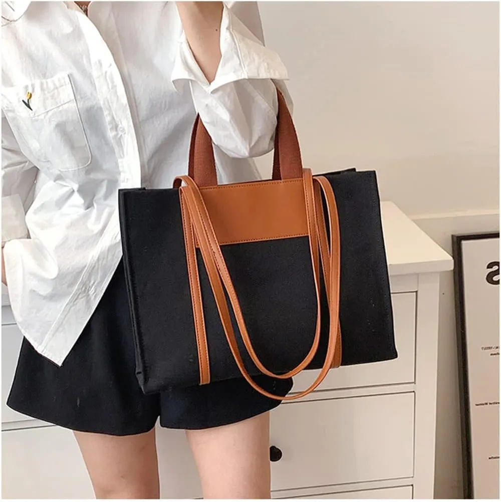 Stylish Medium Canvas Tote Bag with Zipper for Women - Versatile Top Handle & Crossbody Satchel Handbag for Work & Casual Use