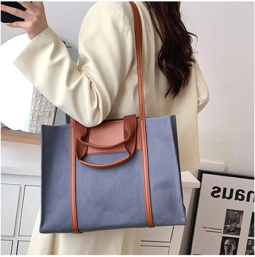 Stylish Medium Canvas Tote Bag with Zipper for Women - Versatile Top Handle & Crossbody Satchel Handbag for Work & Casual Use