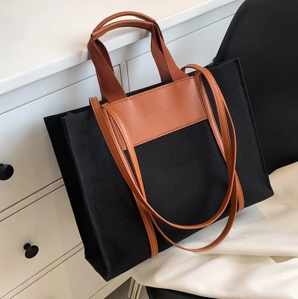 Stylish Medium Canvas Tote Bag with Zipper for Women - Versatile Top Handle & Crossbody Satchel Handbag for Work & Casual Use