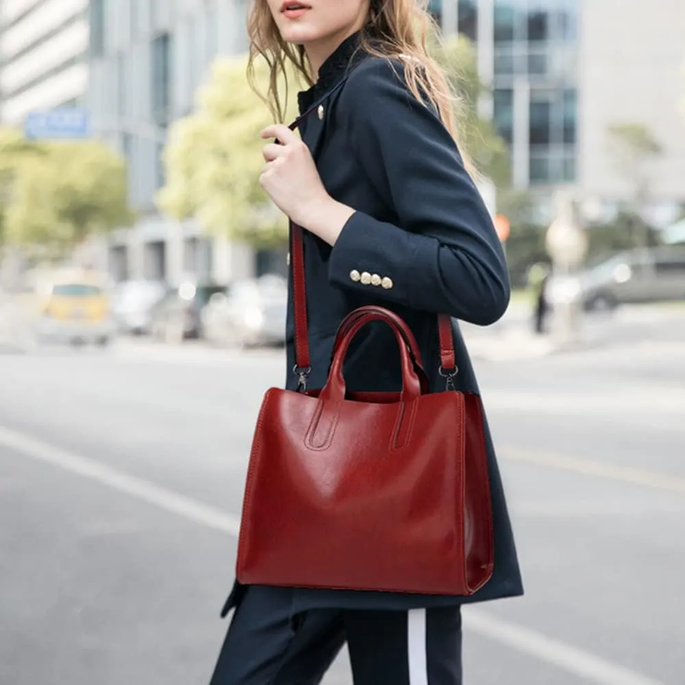Stylish Pink Leather Satchel Handbag for Women - Versatile Tote, Crossbody, and Shoulder Bag
