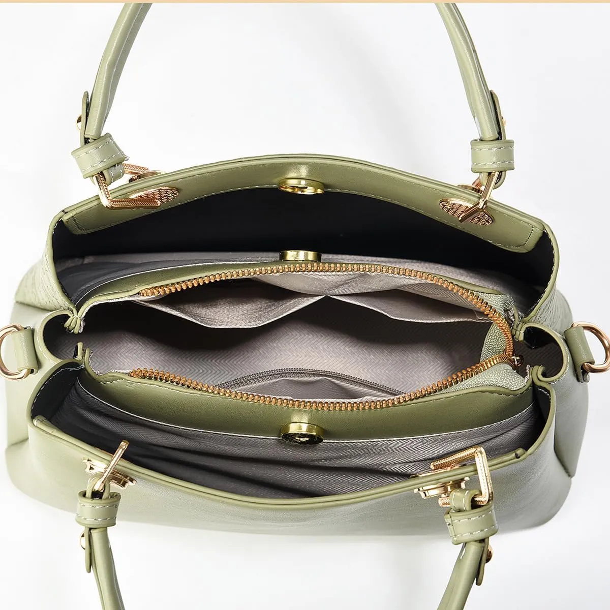 Stylish Solid Color Tote Shoulder Bag Set for Women - Beige Leather Satchel with Top Handle