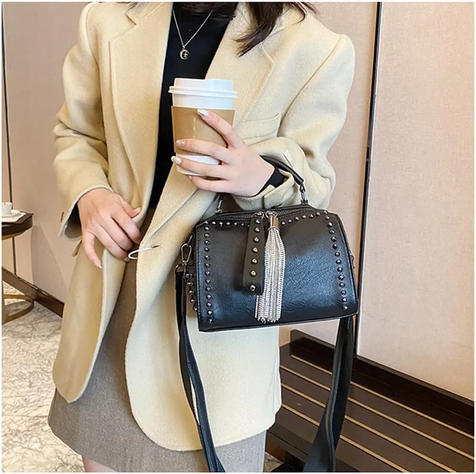 Stylish Women Barrel Tote Bag - Double Zipper Satchel Handbag - Leather Crossbody Shoulder Bag