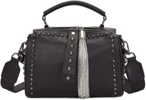 Stylish Women Barrel Tote Bag - Double Zipper Satchel Handbag - Leather Crossbody Shoulder Bag