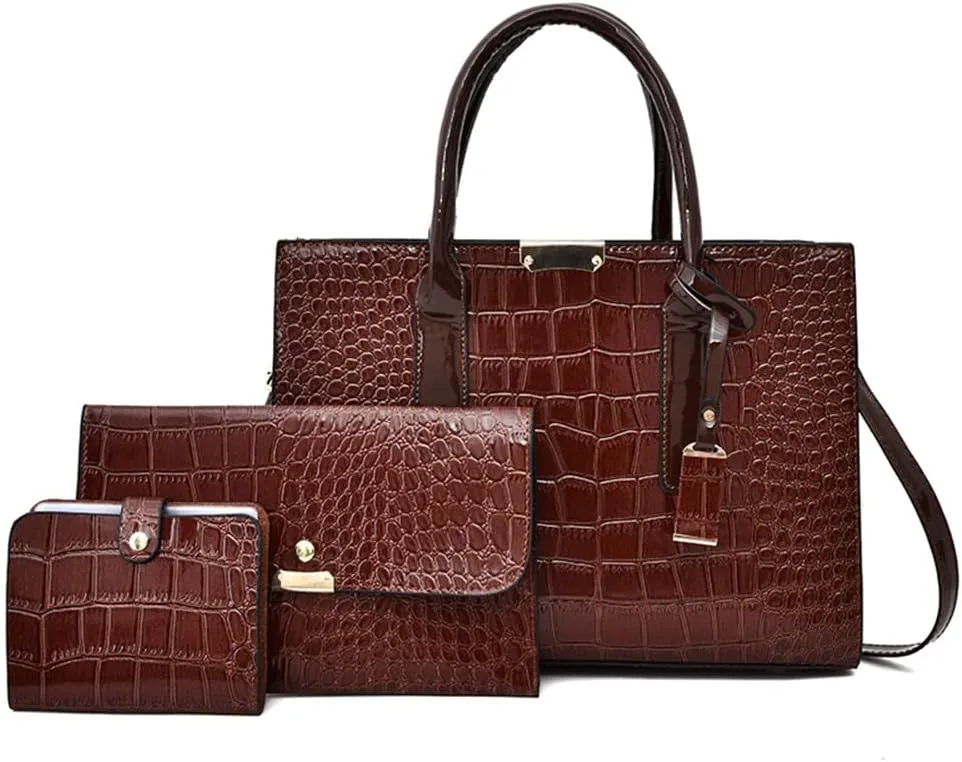 Stylish Women's Fashion Handbag Set - Large Tote Bag, Top Handle Satchel & Crossbody Purse with Clutch (Black)
