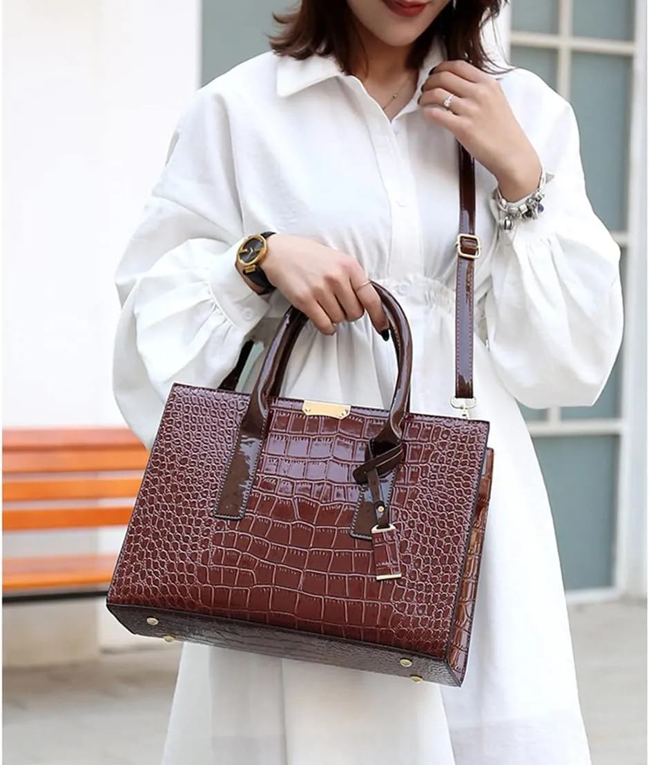 Stylish Women's Fashion Handbag Set - Large Tote Bag, Top Handle Satchel & Crossbody Purse with Clutch (Black)