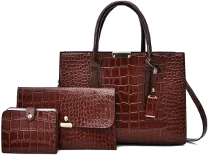 Stylish Women's Fashion Handbag Set - Large Tote Bag, Top Handle Satchel & Crossbody Purse with Clutch (Black)