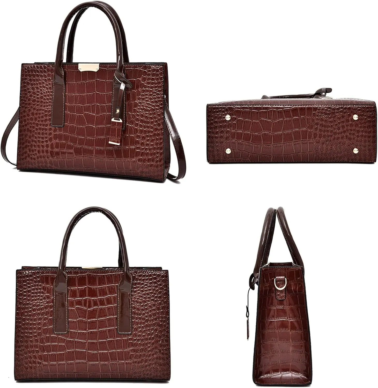 Stylish Women's Fashion Handbag Set - Large Tote Bag, Top Handle Satchel & Crossbody Purse with Clutch (Black)