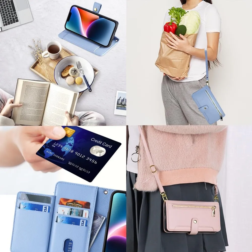 Suitable for iPhone 15, iPhone 15 Pro, Plus, Pro Max Phone Bags, Handbags, Popsockets,Women's Crossbody Bags, Clip (Blue, iPhone 15 Plus)