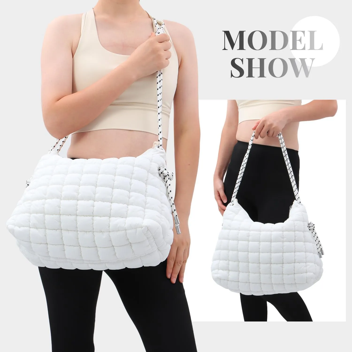 SUKUTU Puffer Tote Bag for Women Lightweight Quilted Crossbody Shoulder Bag Soft Puffy Large Purse