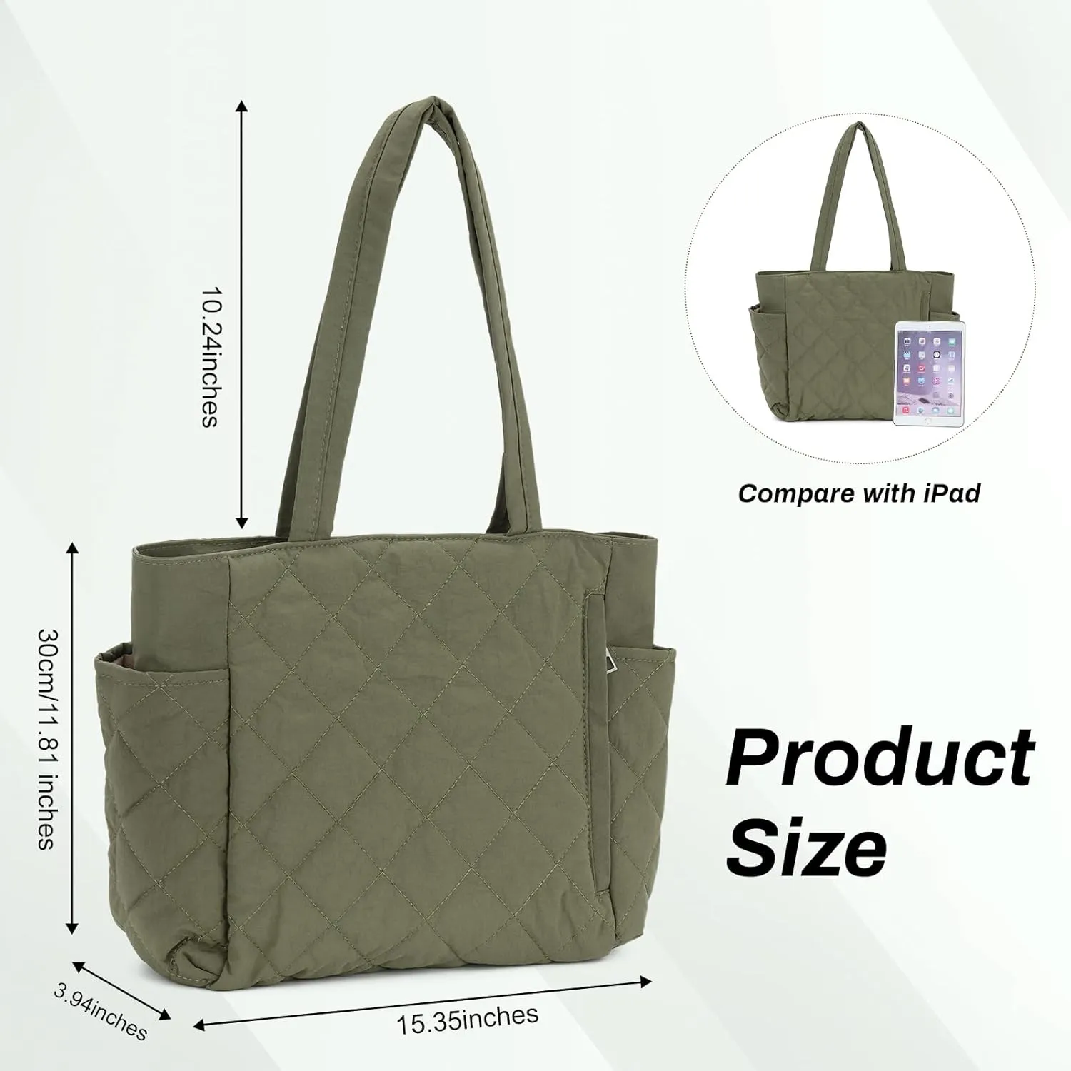 SUKUTU Women Puffy Padded Tote - Lightweight Puffer Quilted Shoulder Bag - Work Bag Large Purse with Zipper