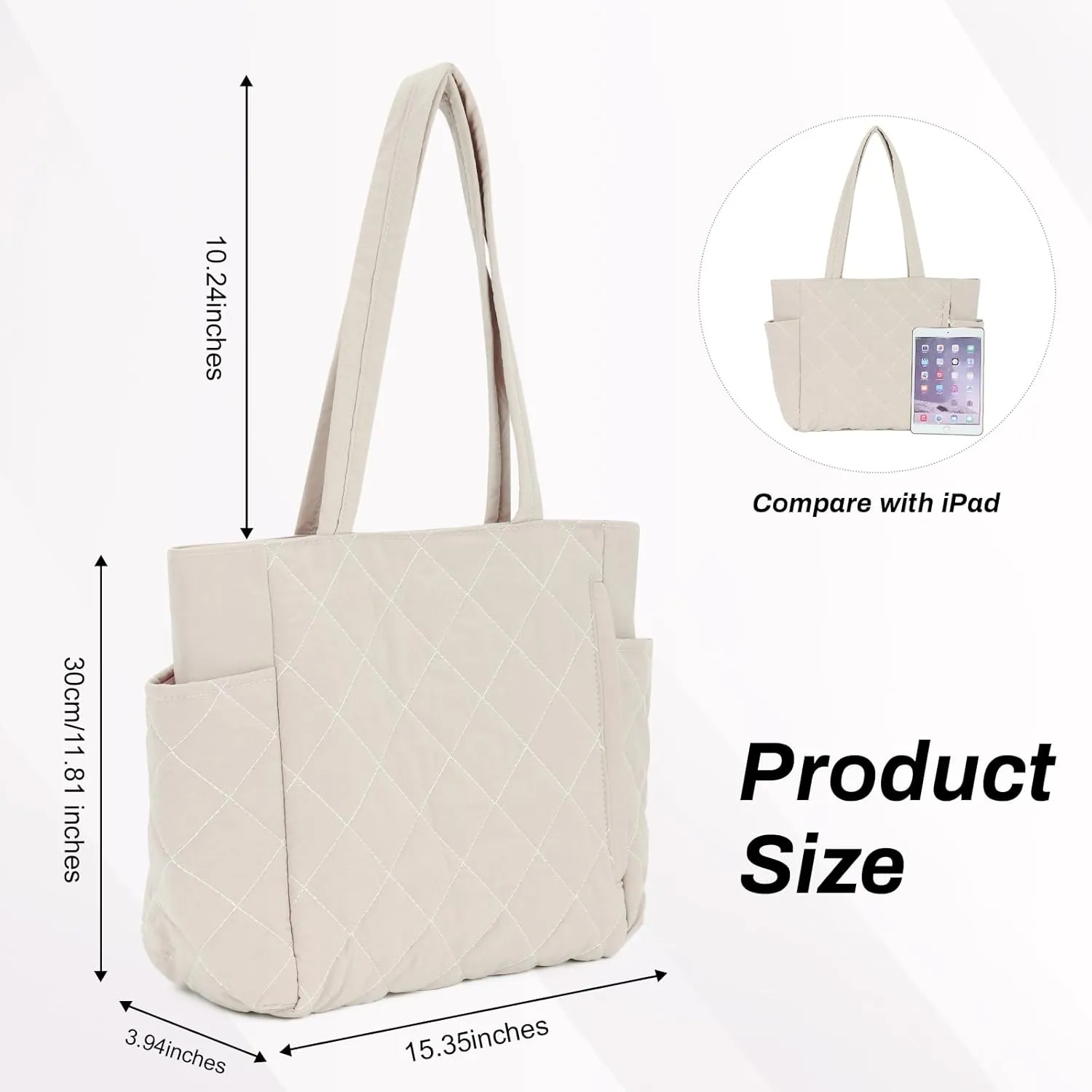 SUKUTU Women Puffy Padded Tote - Lightweight Puffer Quilted Shoulder Bag - Work Bag Large Purse with Zipper