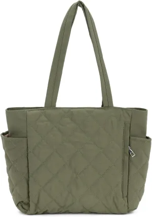 SUKUTU Women Puffy Padded Tote - Lightweight Puffer Quilted Shoulder Bag - Work Bag Large Purse with Zipper