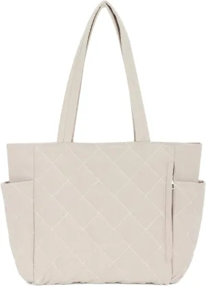 SUKUTU Women Puffy Padded Tote - Lightweight Puffer Quilted Shoulder Bag - Work Bag Large Purse with Zipper