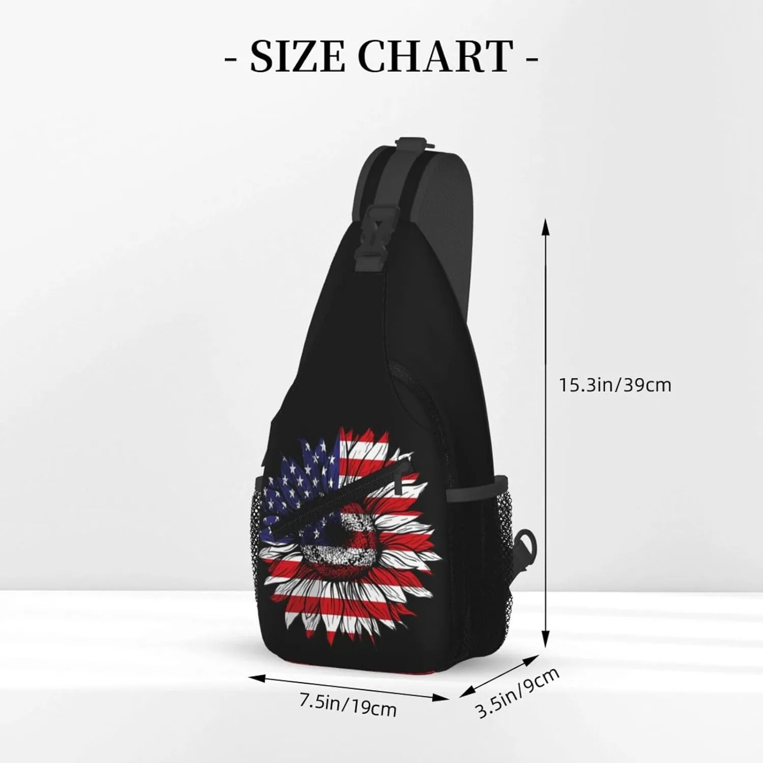 Sunflower American Flag Patriotic Sling Bag Adjustable Chest Bags Casual Crossbody Bag Travel Shoulder Backpack