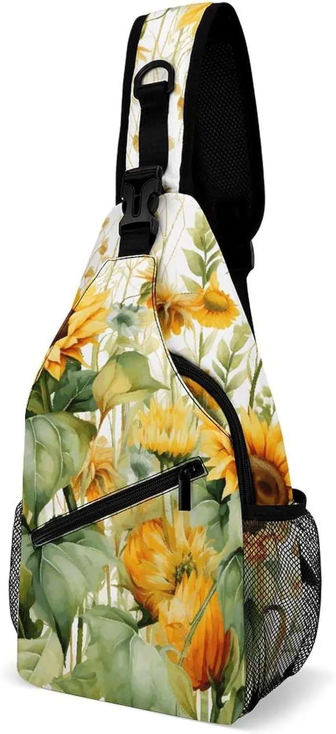 Sunflower And Corn Crossbody Sling Bag for Women Men Sling Backpack Travel Chest Bag Pack Man Purse Shoulder Bags Daypack for Travel Hiking Cycling