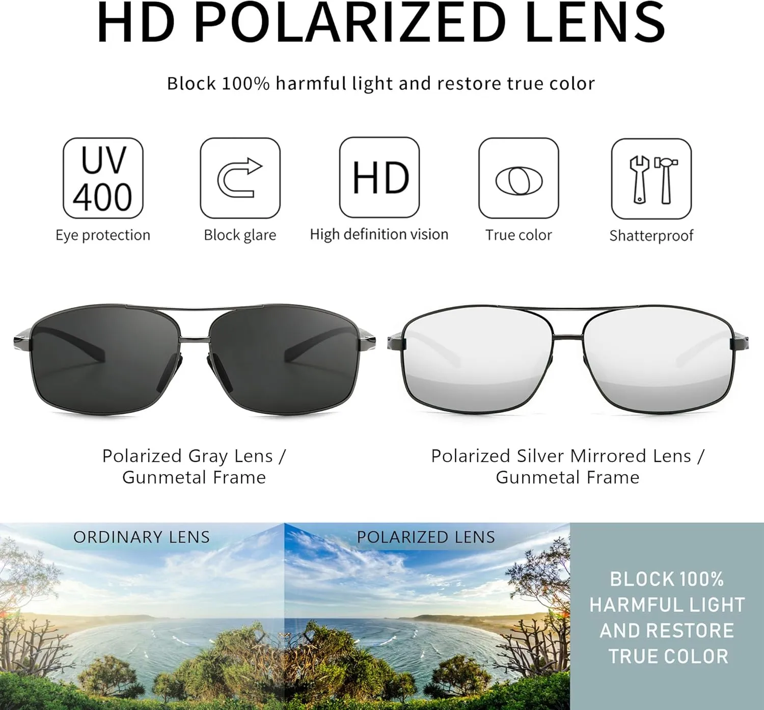 SUNGAIT Ultra Lightweight Rectangular Polarized Sunglasses UV400 Protection