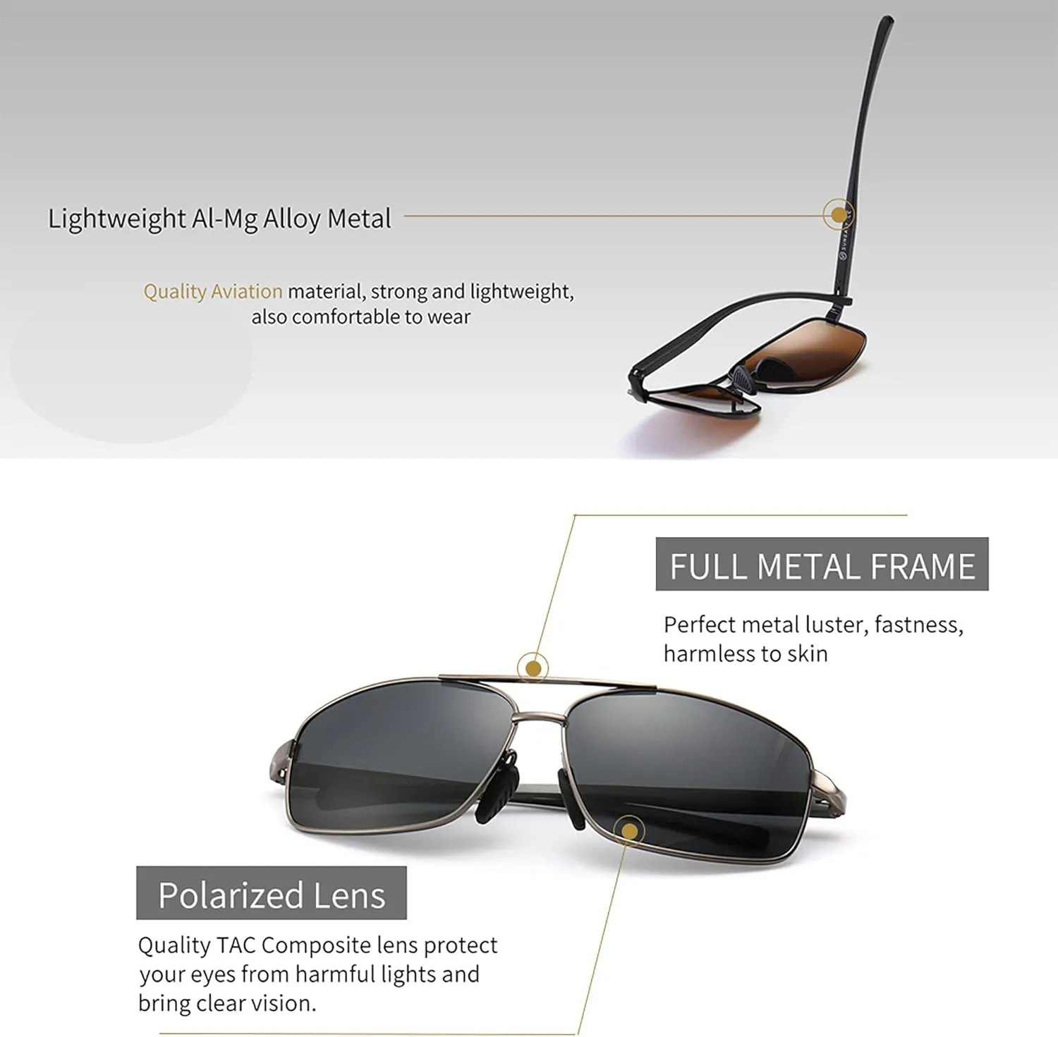 SUNGAIT Ultra Lightweight Rectangular Polarized Sunglasses UV400 Protection