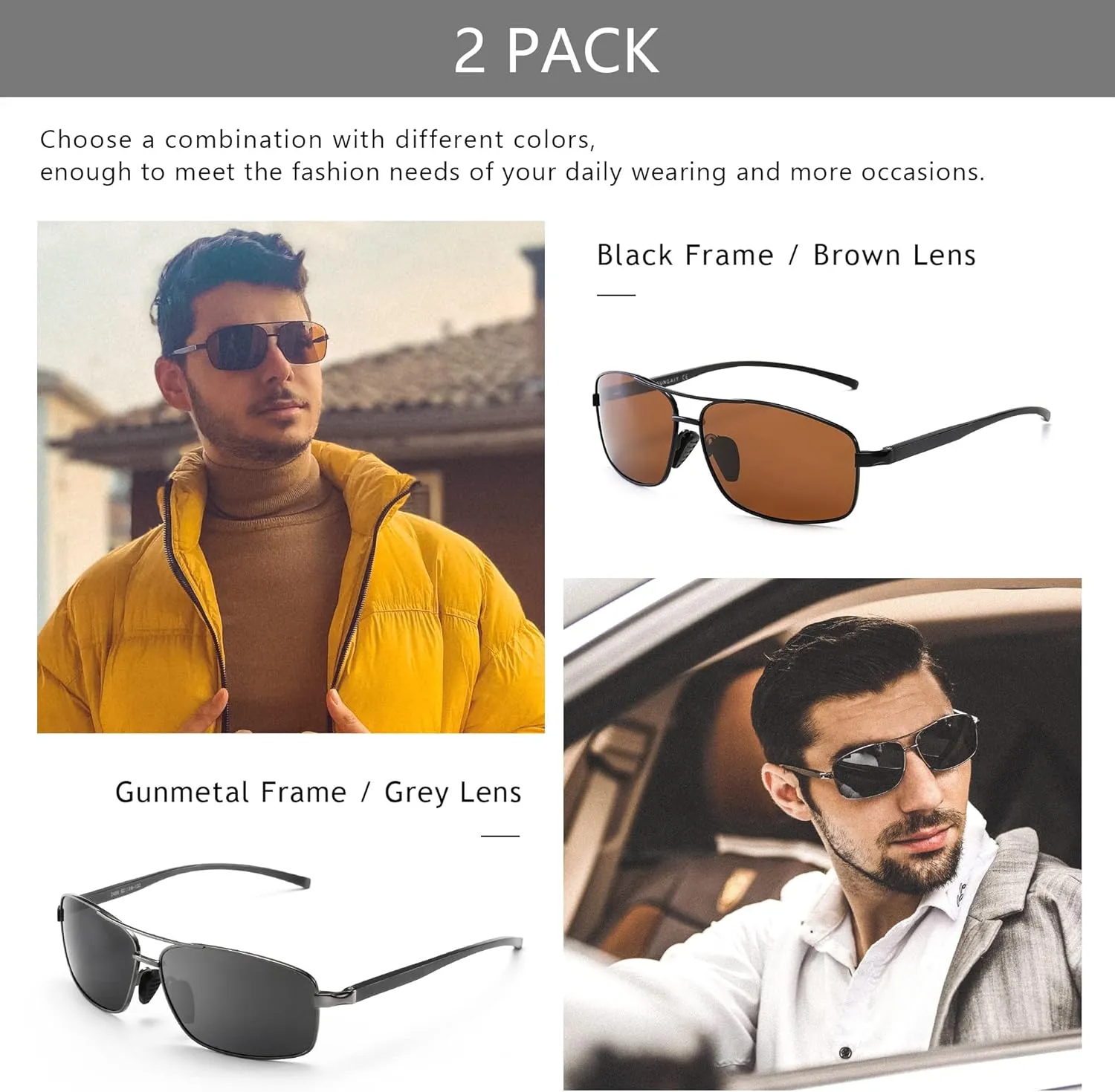 SUNGAIT Ultra Lightweight Rectangular Polarized Sunglasses UV400 Protection