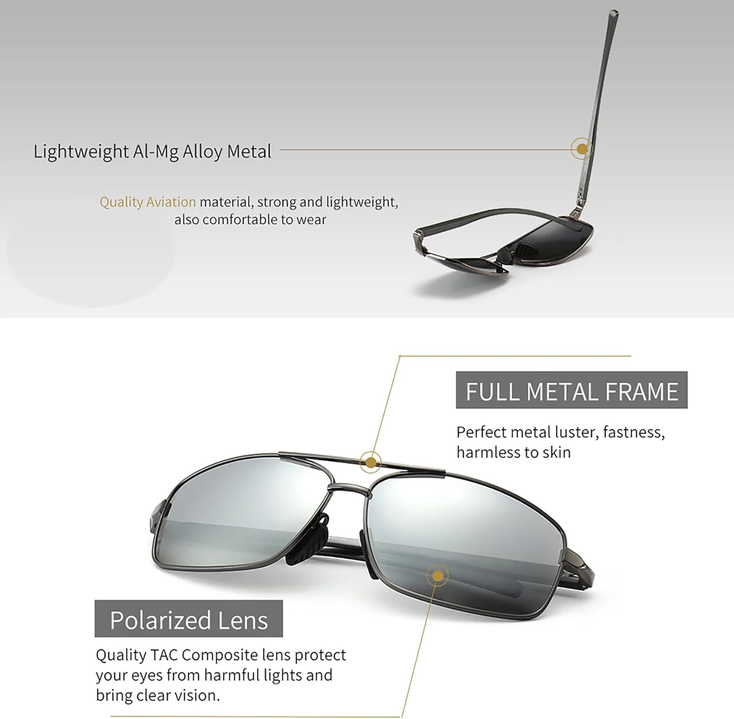 SUNGAIT Ultra Lightweight Rectangular Polarized Sunglasses UV400 Protection