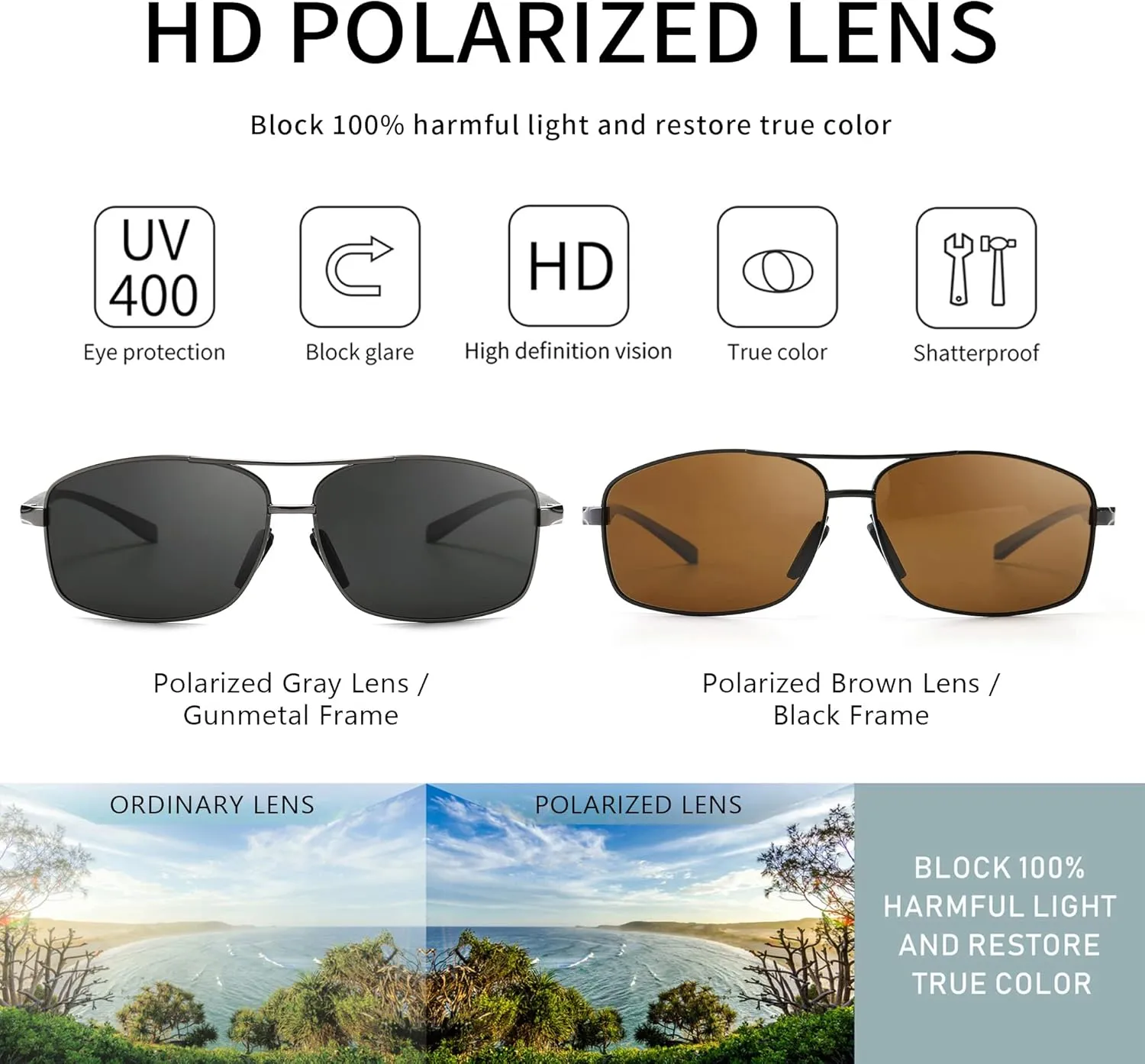 SUNGAIT Ultra Lightweight Rectangular Polarized Sunglasses UV400 Protection