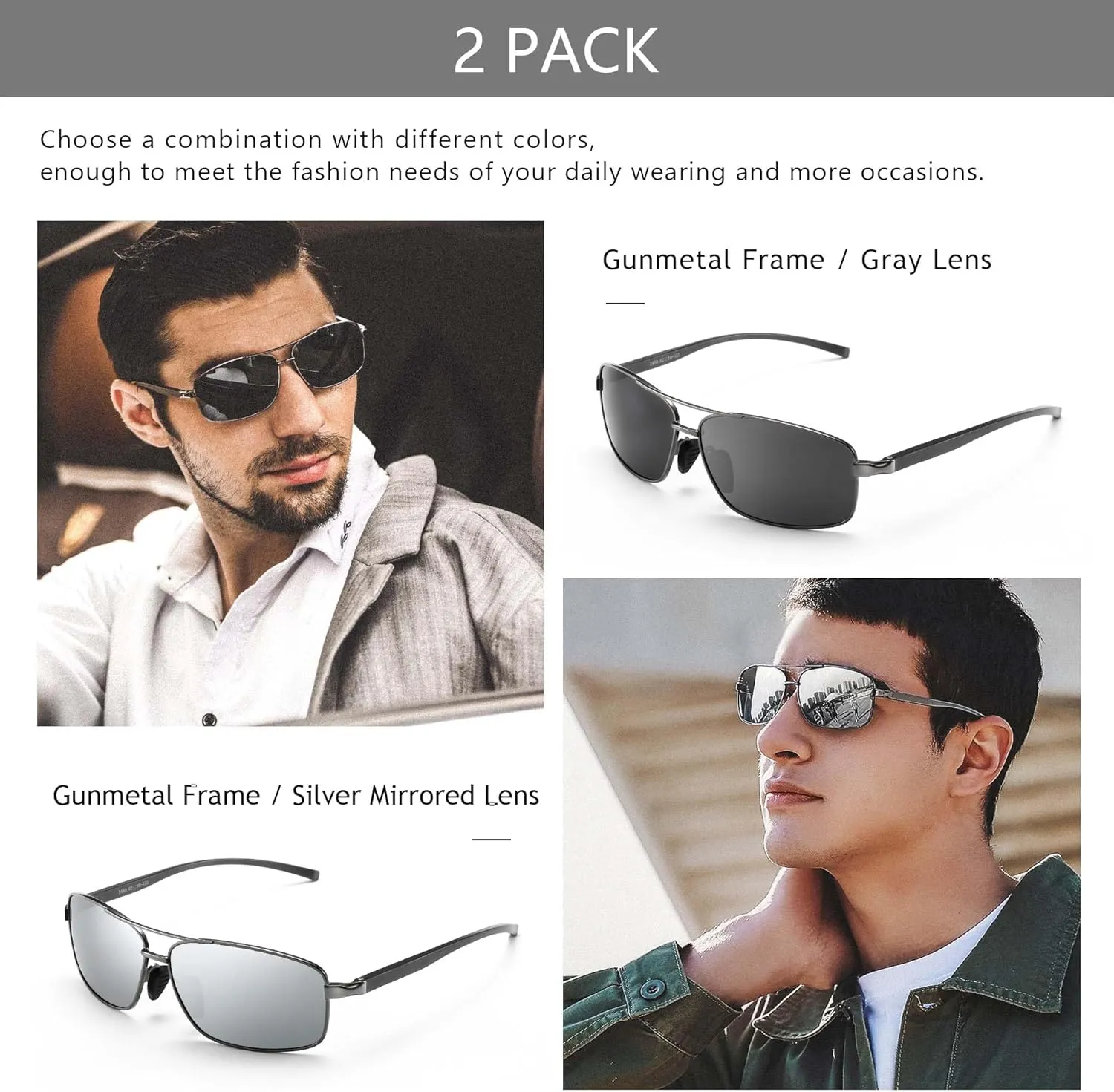 SUNGAIT Ultra Lightweight Rectangular Polarized Sunglasses UV400 Protection