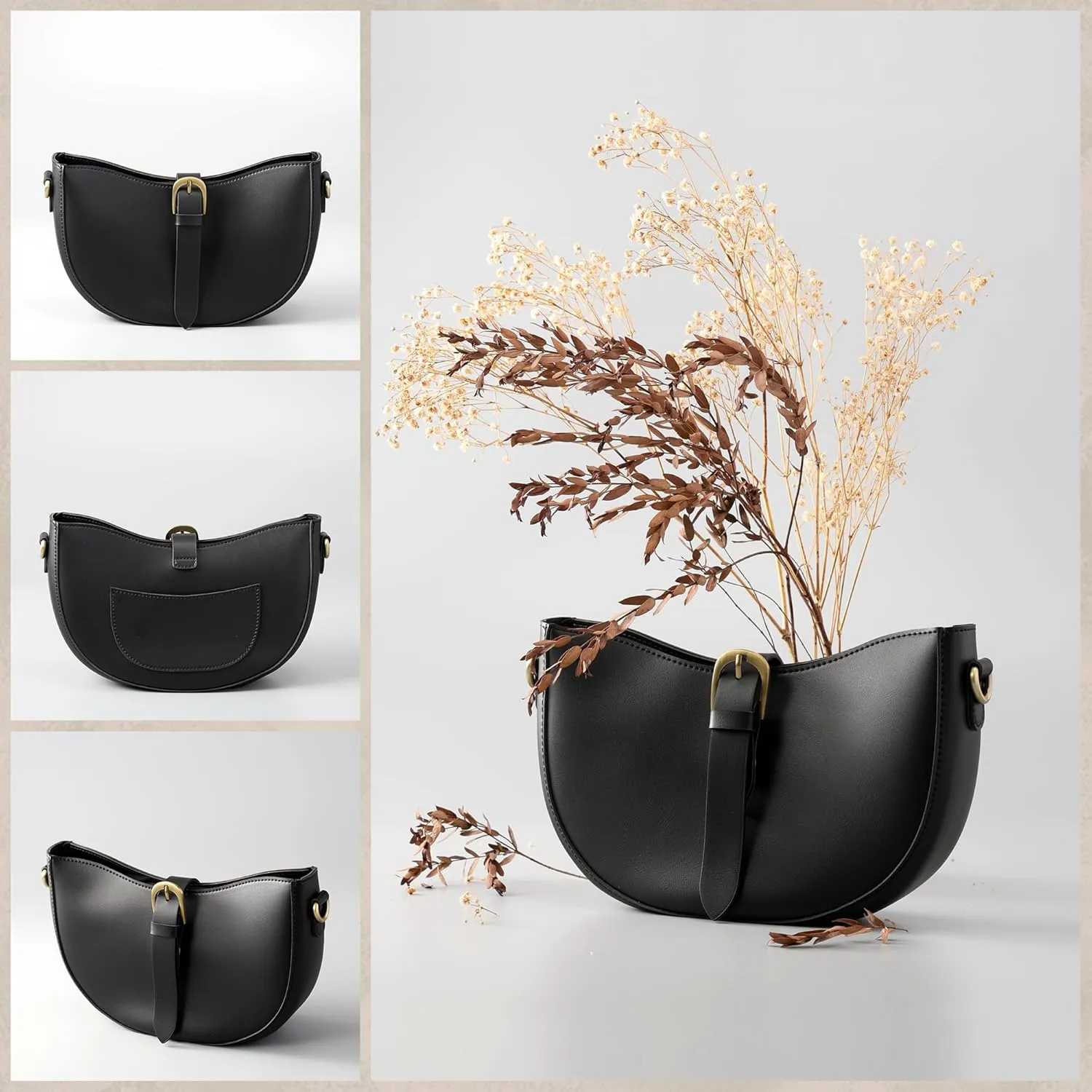 SUNLIGHT LEAVES Vintage Vegan Leather Shoulder Crescent Bag Women Retro Lunar Purse Hobo Satchel Under Arm Purse Lady Handbag