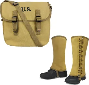 SUNRISING WW2 Gaiters for Men and Canvas Messenger Bag Reproduction