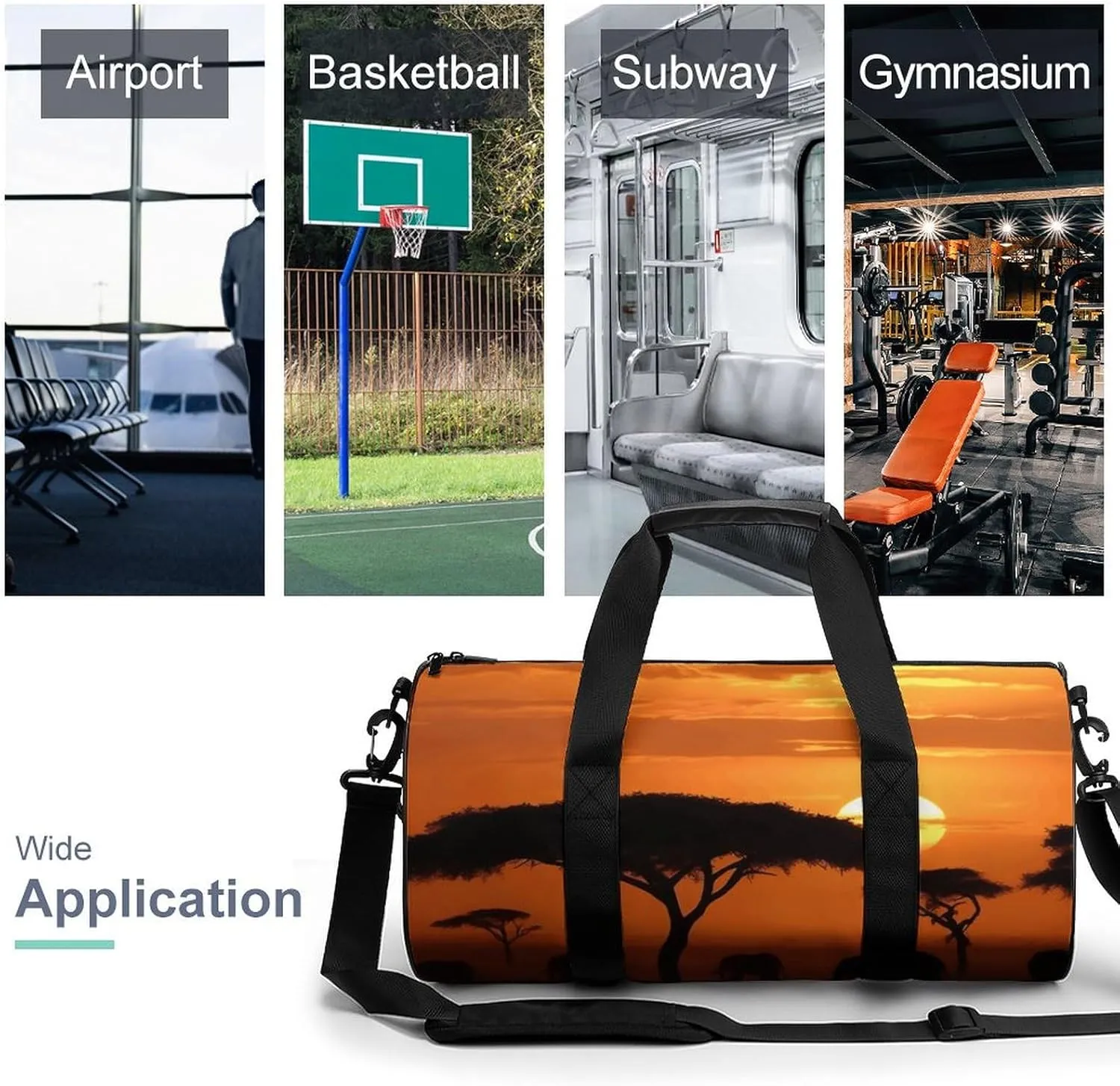 Sunset African Savanna Gym Bag Small Travel Duffle Bag with Compartment Carry On Weekender Bag for Women Men