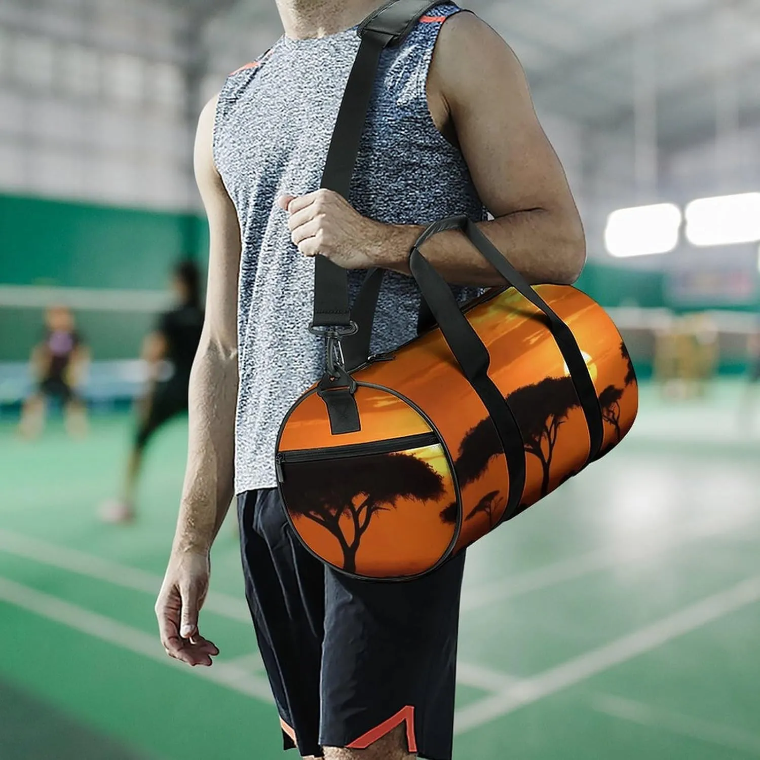 Sunset African Savanna Gym Bag Small Travel Duffle Bag with Compartment Carry On Weekender Bag for Women Men