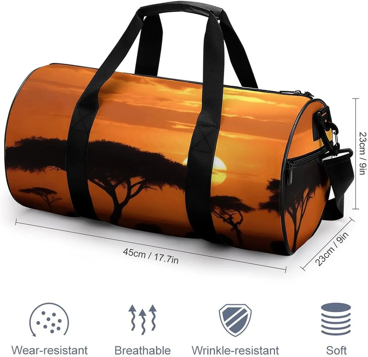 Sunset African Savanna Gym Bag Small Travel Duffle Bag with Compartment Carry On Weekender Bag for Women Men
