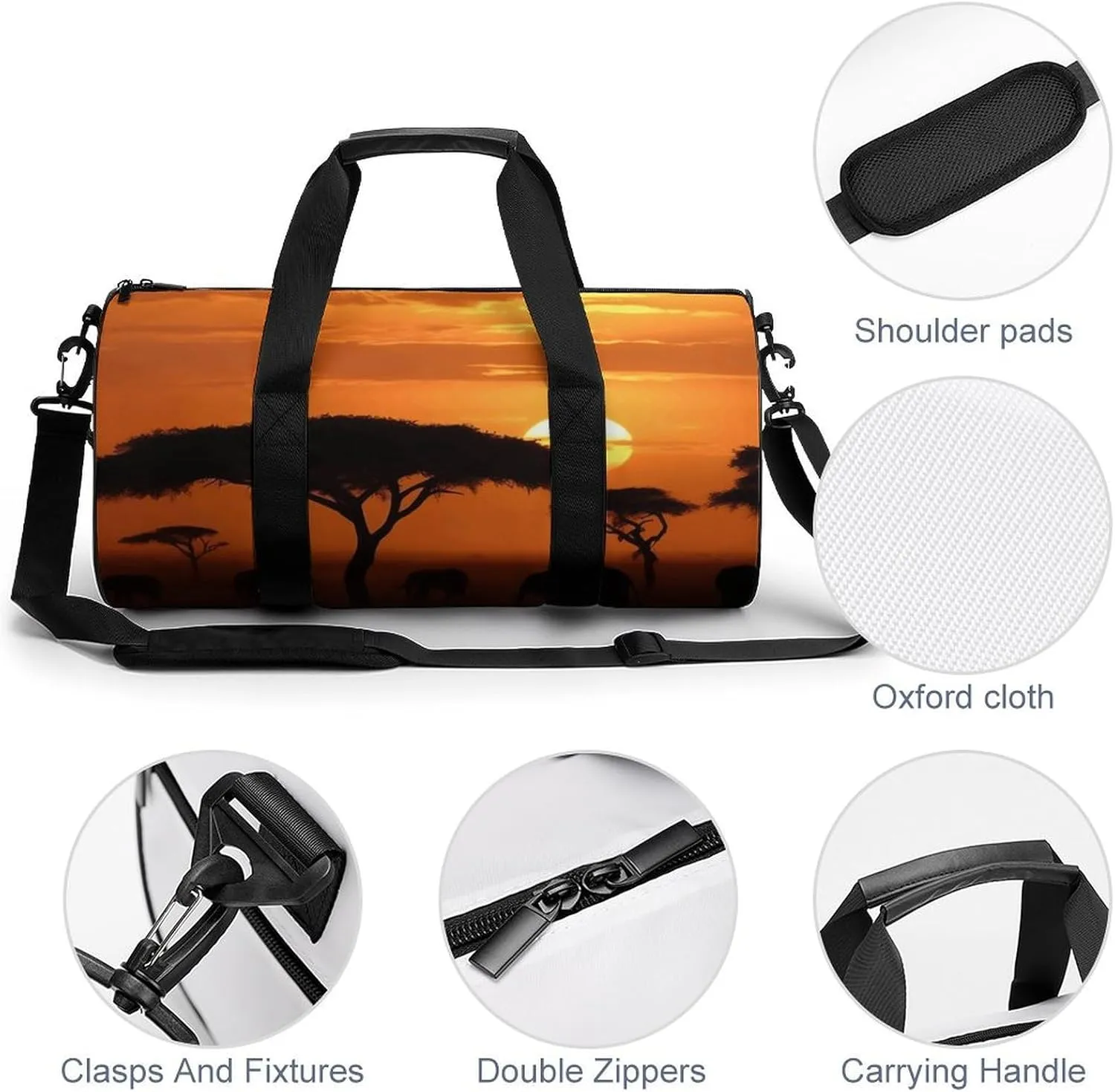 Sunset African Savanna Gym Bag Small Travel Duffle Bag with Compartment Carry On Weekender Bag for Women Men