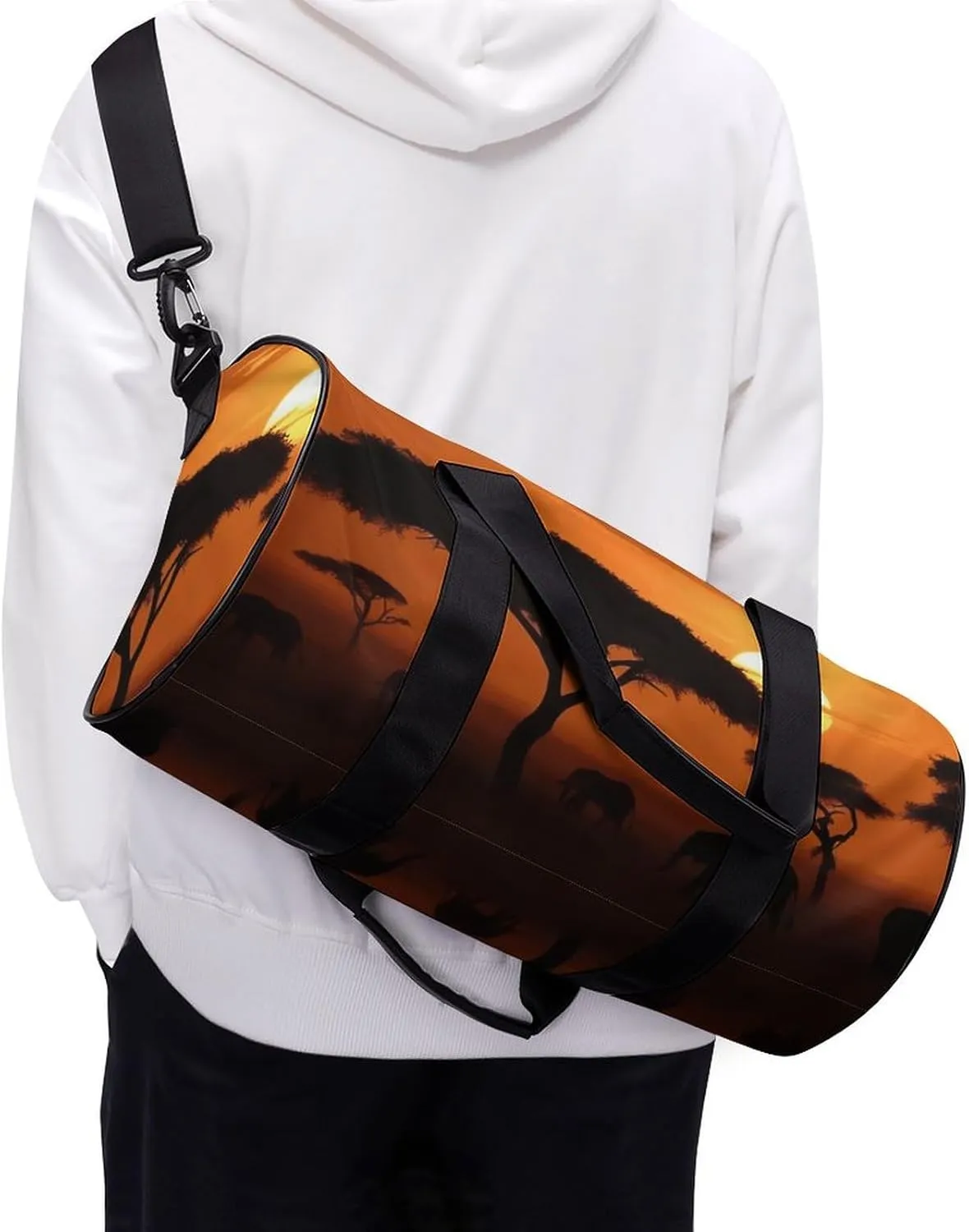 Sunset African Savanna Gym Bag Small Travel Duffle Bag with Compartment Carry On Weekender Bag for Women Men