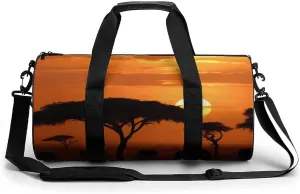 Sunset African Savanna Gym Bag Small Travel Duffle Bag with Compartment Carry On Weekender Bag for Women Men