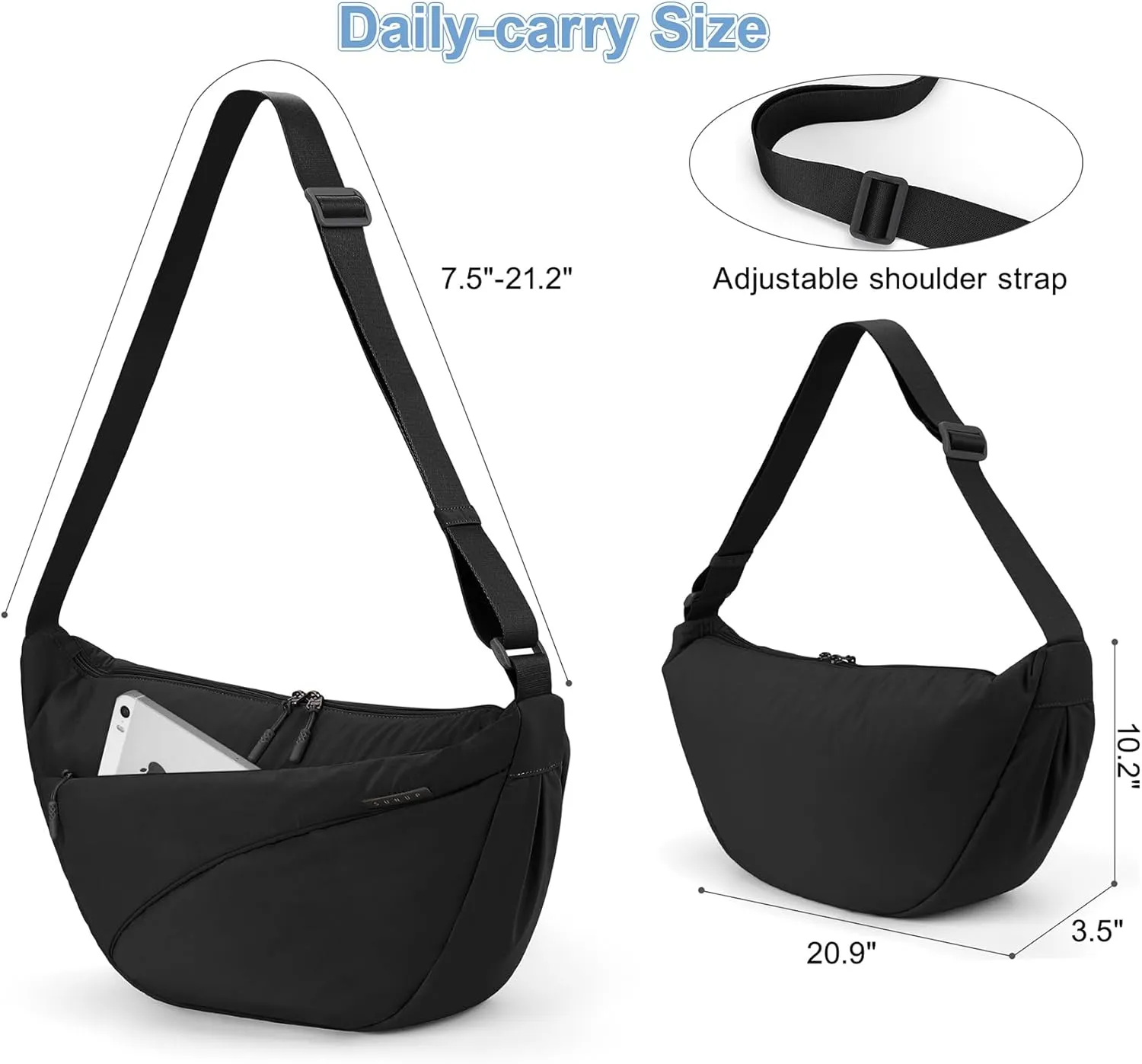 SUNUP Crossbody Bag for Women Men, Large Crescent Bag, Lightweight Sling Cross body Bags for Daily Use
