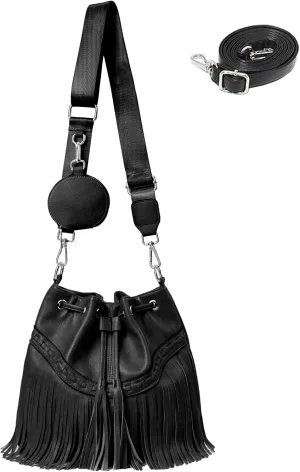 Sunwel Fashion Women Bucket Fringe Hobo Bag Western Purse Vegan Leather Tassel Hippie Shoulder Crossbody Bag