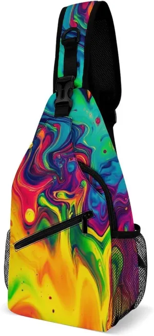 Supdreamc Men & Women Travel Backpack Camping Outdoor Bag, Fantasy Color Neon Colorful Sling Bag Backpack Backpacking for Bicycle Sport Hiking Travel Camping - Compact Bookbag