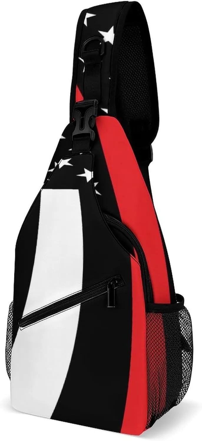 Supdreamc Men's Sling Backpack Packable Compact Crossbody Rucksack - American Thin Red Line Flag Pattern Multipurpose Anti-Theft Rucksack Camera Case With Adjustable Shoulder Strap