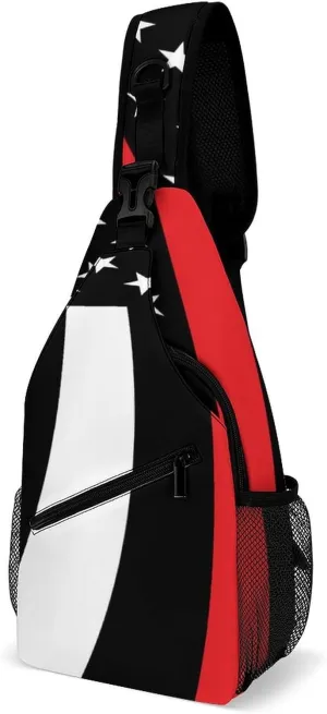 Supdreamc Men's Sling Backpack Packable Compact Crossbody Rucksack - American Thin Red Line Flag Pattern Multipurpose Anti-Theft Rucksack Camera Case With Adjustable Shoulder Strap