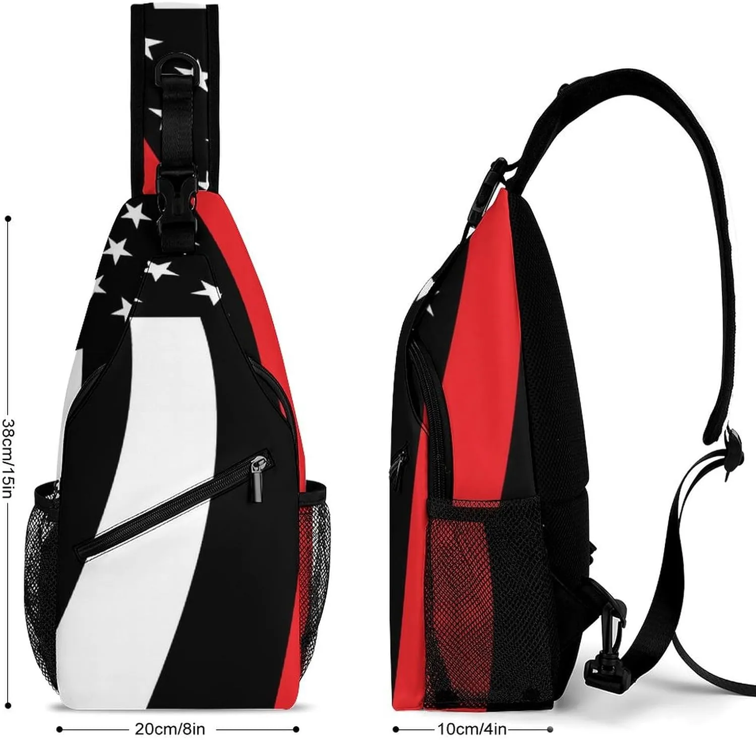 Supdreamc Men's Sling Backpack Packable Compact Crossbody Rucksack - American Thin Red Line Flag Pattern Multipurpose Anti-Theft Rucksack Camera Case With Adjustable Shoulder Strap