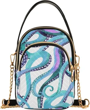 susiyo Blue Octopus Tentacles Quilted Crossbody Bag Small Women Shoulder Purses with Chain Strap