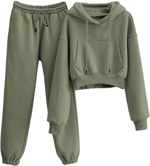 Sweatsuits for Women 2 Piece Set Crop Fleece Lining Hoodies Jogger Sweatpants Sweat Suits