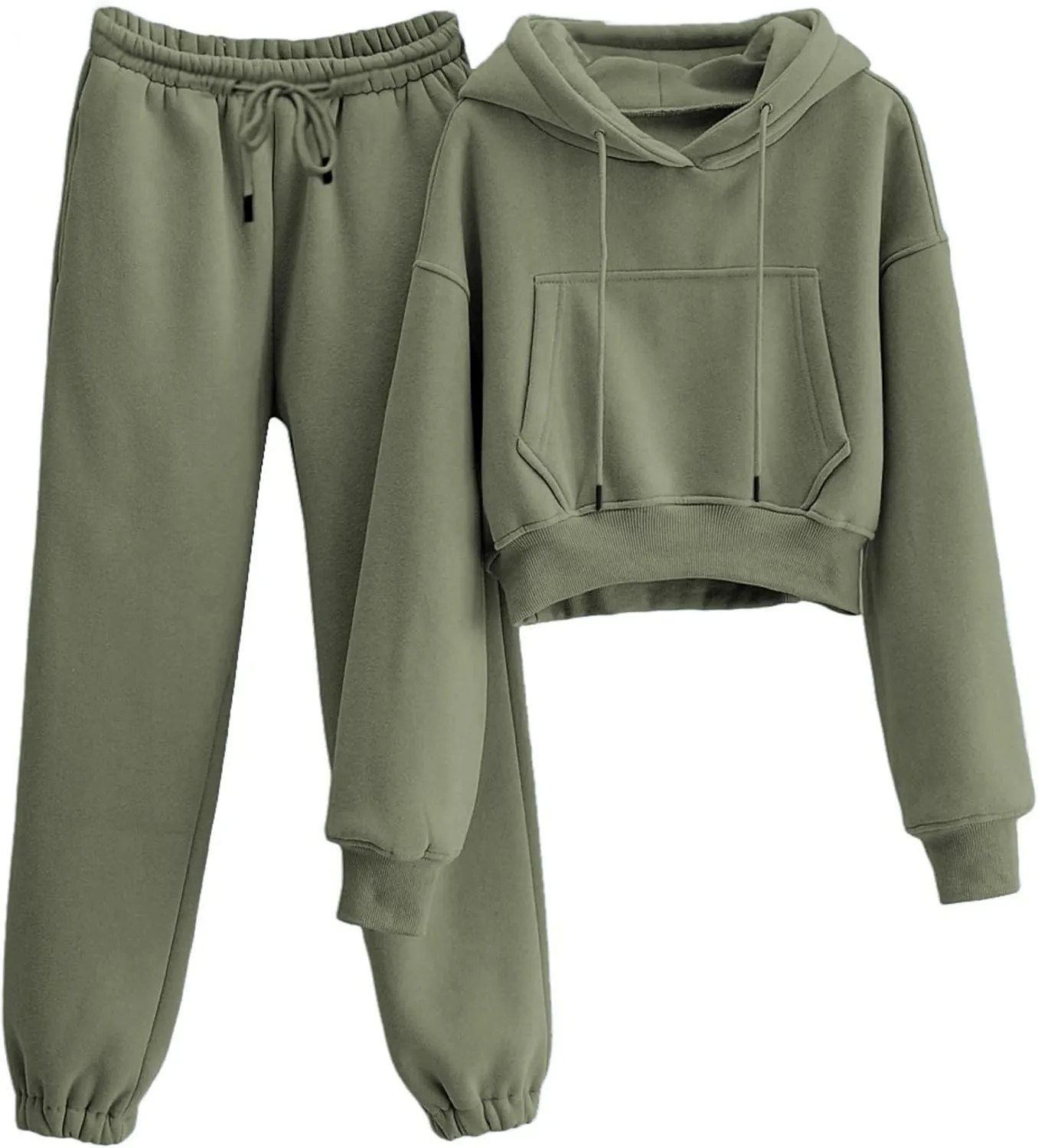 Sweatsuits for Women 2 Piece Set Crop Fleece Lining Hoodies Jogger Sweatpants Sweat Suits