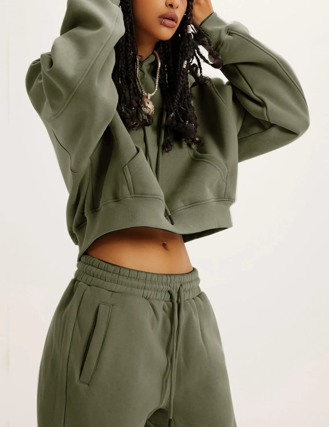 Sweatsuits for Women 2 Piece Set Crop Fleece Lining Hoodies Jogger Sweatpants Sweat Suits