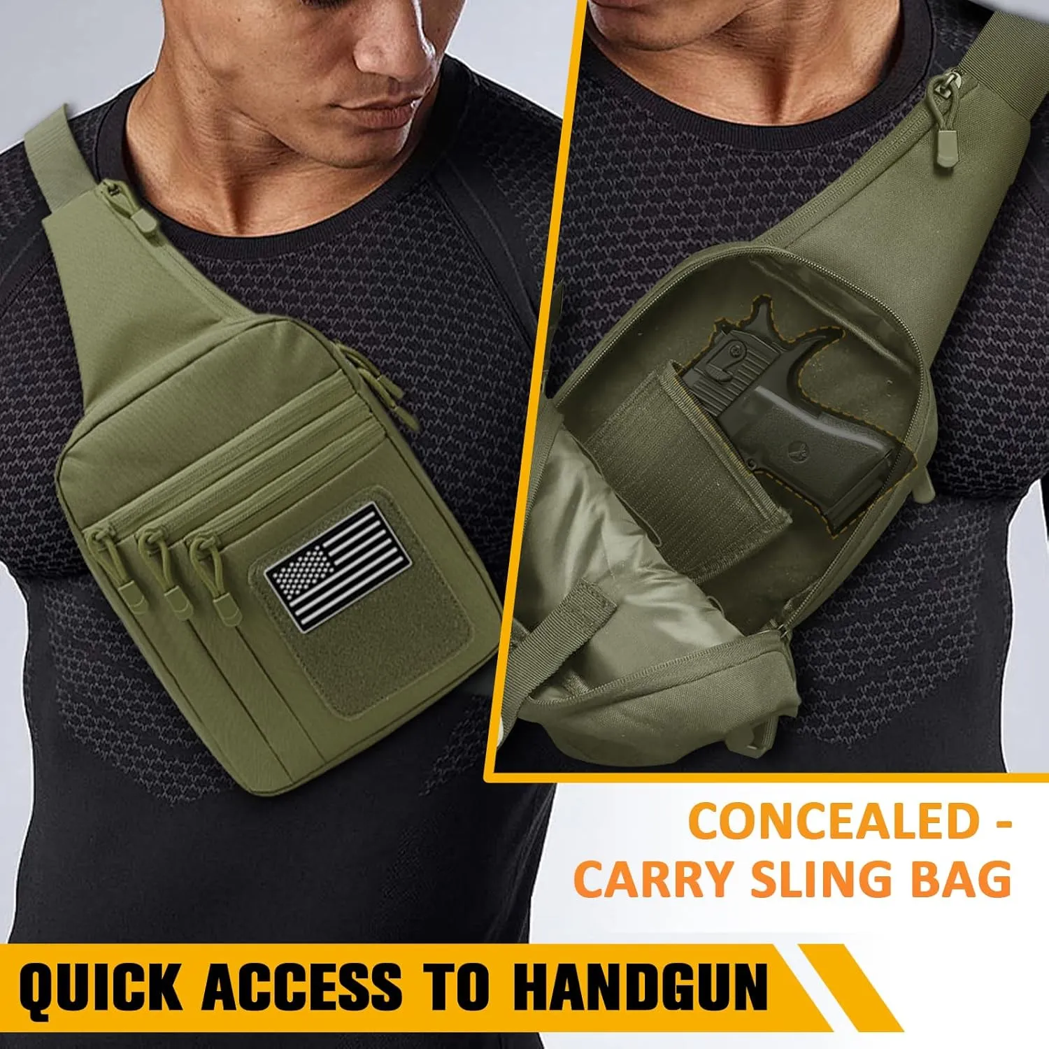 Tactical Sling Bag Concealed Carry Bag for Men, Small Tactical Crossbody Bags with CCW Holder EDC Military Shoulder Bags for Men - Green