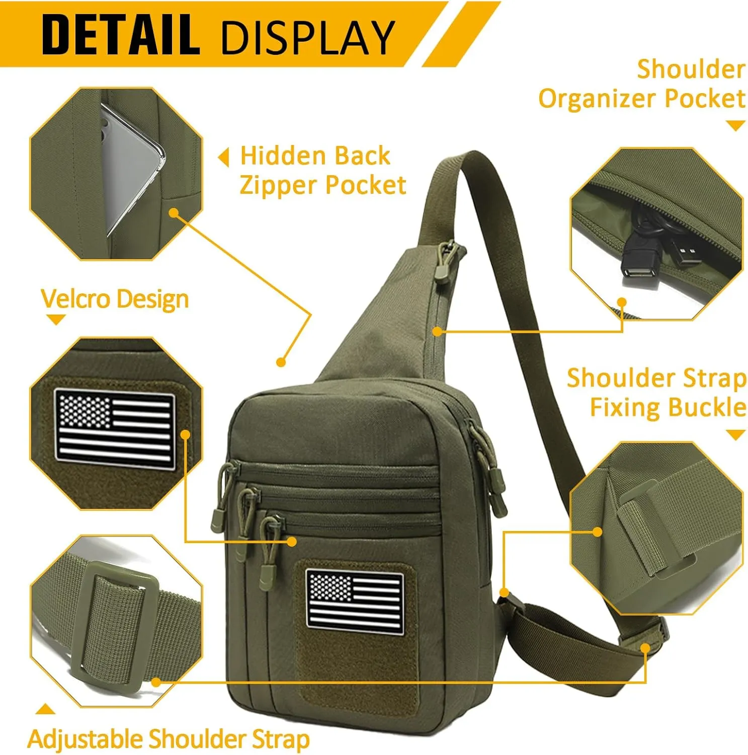 Tactical Sling Bag Concealed Carry Bag for Men, Small Tactical Crossbody Bags with CCW Holder EDC Military Shoulder Bags for Men - Green