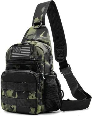 Tactical Sling Bag with Flag Patch, Adjustable Crossbody Bag for Hiking, Camping & Traveling,Shoulder Backpack with Molle System (Camouflage)