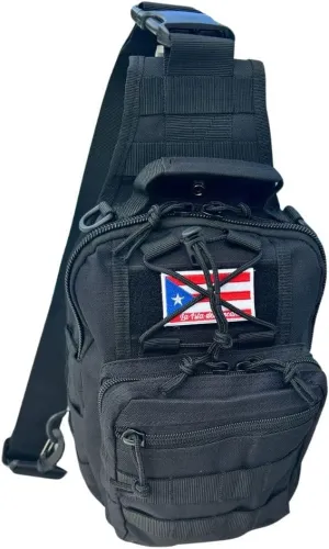 TAINOWEARS Tactical Sling Bag - Durable Polyester Nylon Shoulder Bag for Men, Unisex Adults & Kids, Ideal for Travelers & Students with Multiple Compartments - Banderas Design (Black Puerto Rico)